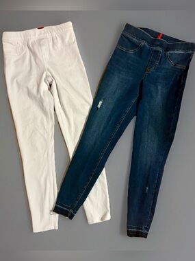 Two SPANX Super Flattering Stretch Denim Jean-ish Leggings - S/P EUC